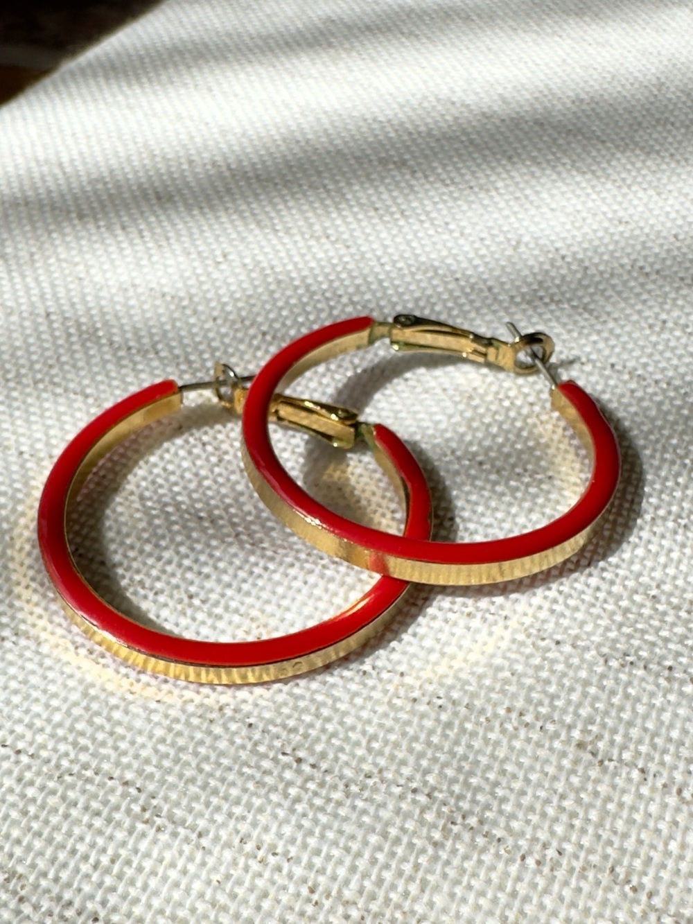 Vintage Red Enamel Hoop Earrings